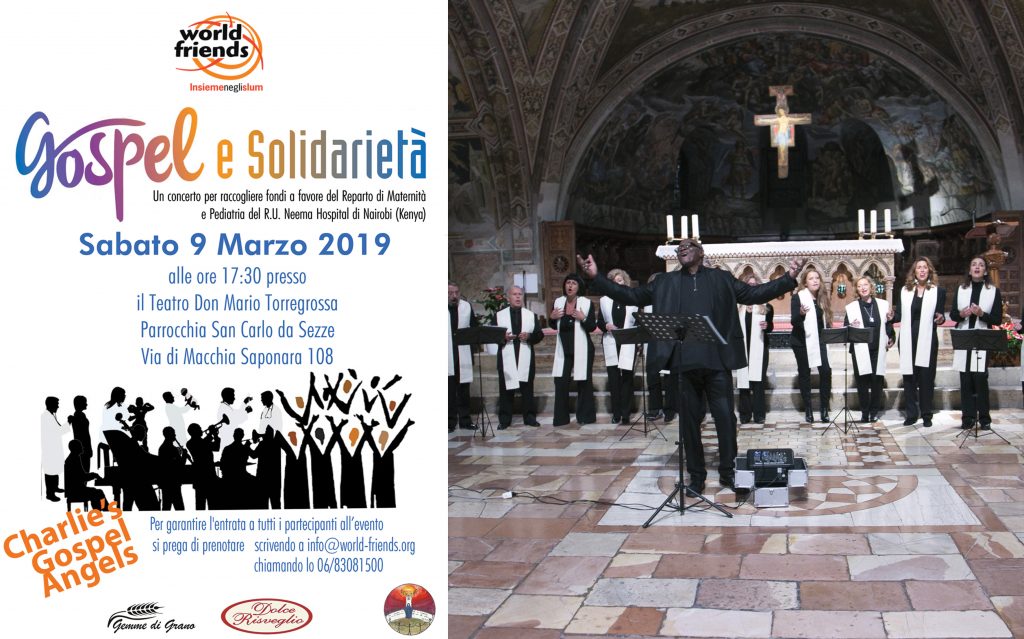 Locandina evento con il coro dei Charlie's Gospel Angels